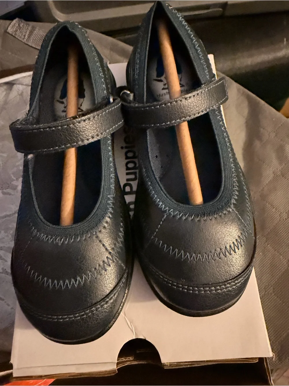Hush Puppies Navy Leather Mary Jane with Contrast Stitching